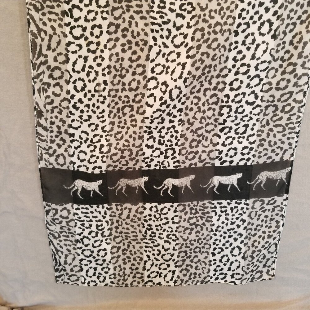 Scarf Women Wrap Rectangle Leopard Animal Print Black White 12 x 61 Cheetah Cat - Picture 8 of 12